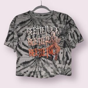 Beetlejuice Black and Grey Tie Dye Sparkly Graphic Crop Top Large